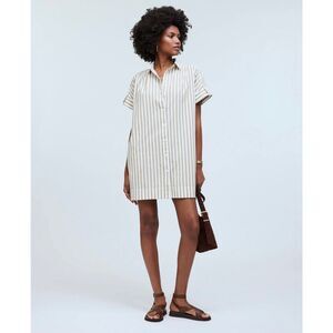 MADEWELL Collared Button-Front Mini Shirtdress IN STRIPE SIZE L NWT